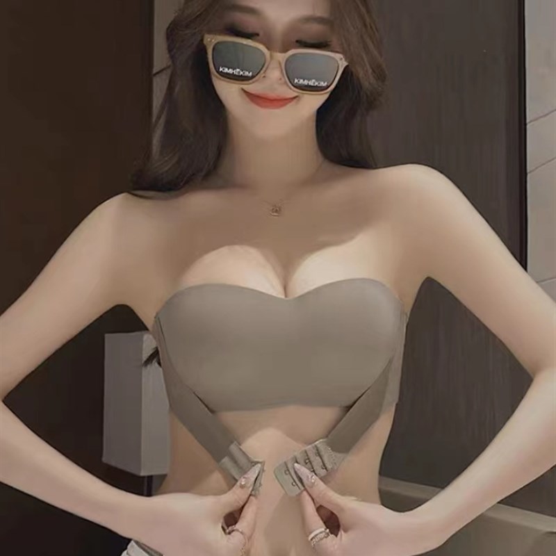 维多利亚夏季薄款内衣女聚拢小胸显大无肩带防走光抹胸无钢圈文胸