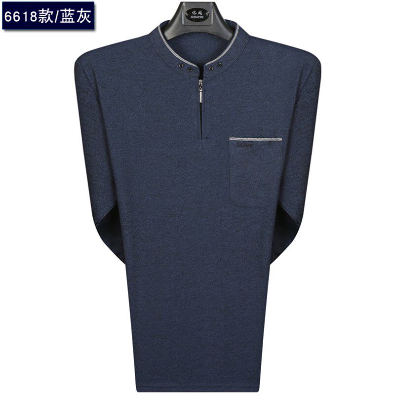 2021秋装中h老年男士长袖t恤圆领中年人男装上衣服宽松爸爸装爷爷