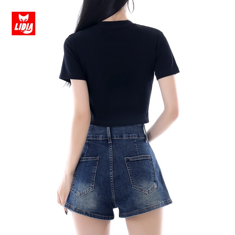 黑色短袖女生t恤女夏季2025新款薄高腰露脐美式辣妹短款半袖上衣