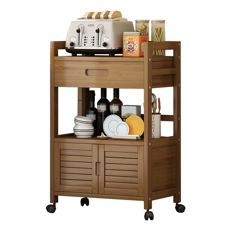 厨房置物架家用落地多层调味料用品多功能收纳架实木楠竹茶水柜子