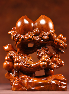 花梨实木寿桃摆件送老年人大寿爷爷E奶奶长辈实用祝寿贺寿生日礼