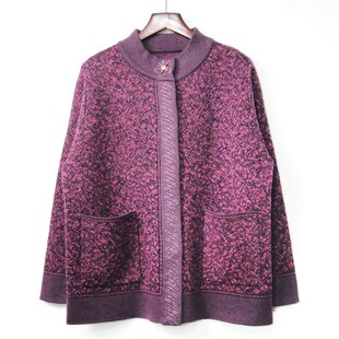 老人毛衣开衫女大码圆领老年妈妈秋冬针织外套奶奶姥姥加厚羊毛衫