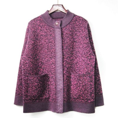 老人毛衣开衫女大码圆领老年妈妈秋冬针织外套奶奶姥姥加厚羊毛衫