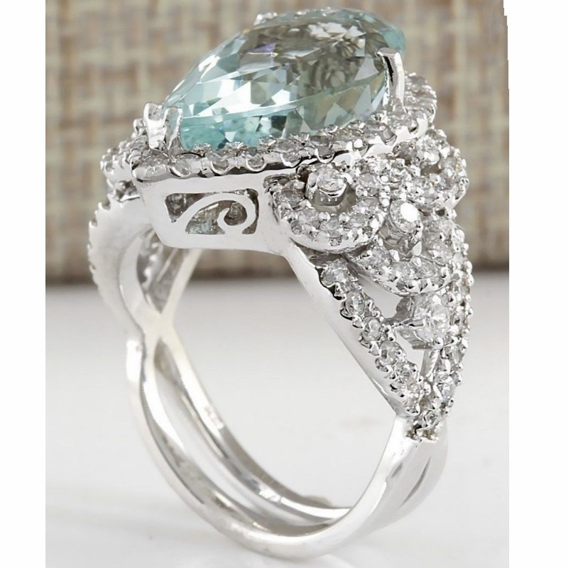 推荐Deluxe Fashion Sea Blue Diamond Female Engagement Weddin