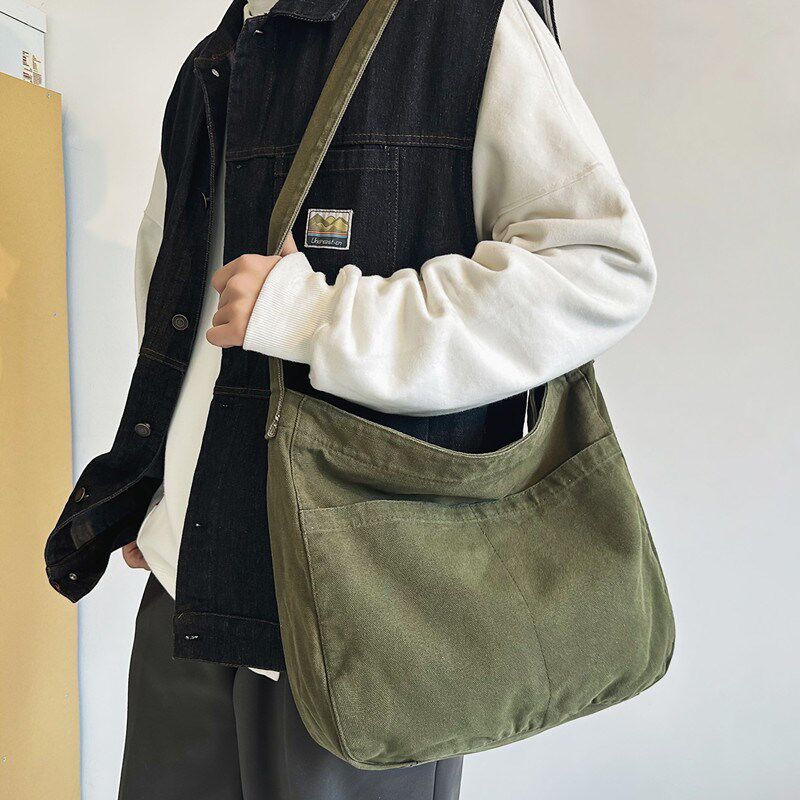 慵懒风大容量斜挎包男包休闲通勤包帆布包大学生上课手提包单肩包