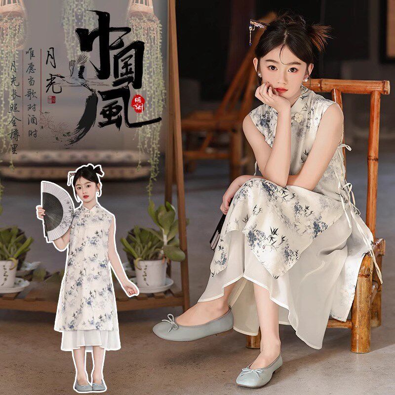 女童改良旗袍连衣裙2024新款夏季儿童国风汉服裙子女孩甜美公主裙