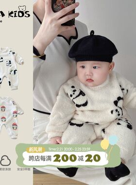 宝宝冬季衣服婴儿连体衣保暖加厚冬装家居服满月小月龄爬服24新款