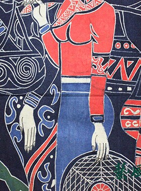 云南民族人物蜡染装饰画门帘手工艺半帘餐厅酒吧茶艺装饰隔断布帘