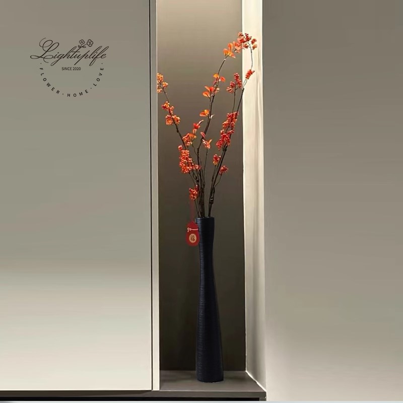 陶瓷花瓶摆件插花高长枝黑色高级感细长入户玄关隔断客厅电视柜