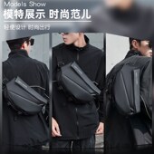 单肩斜挎包男大容量潮胸差通勤包F磁吸扣背包男士 运动骑行跨