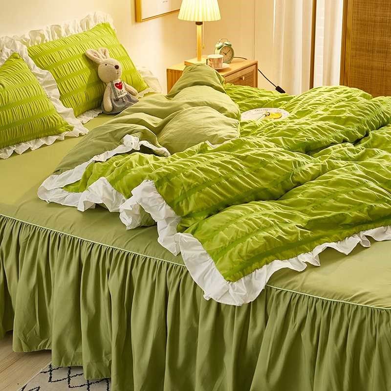 新款韩式公主风泡泡纱q水洗棉四件套床裙款少女心纯色床单床罩,床上用品,酒店床品套件,淘宝优惠券,粉丝福利购,淘宝优惠卷