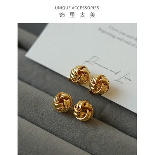 饰里太美气质复古打结花苞蚊香盘耳夹法式简约精致百搭无耳洞耳饰