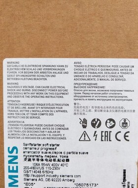 SIRIUS软起动AS3 106器 55kW/700V 3RW3044-1BB14/1BB04现