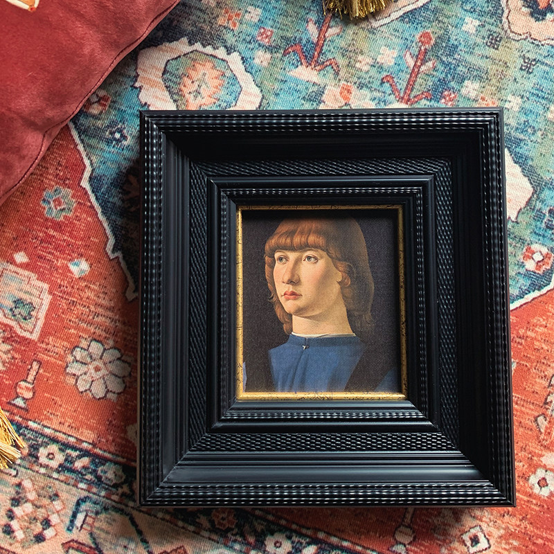 现货速发可爱的男孩黑色实木肖像油画复古小众装饰包邮床头画轻奢