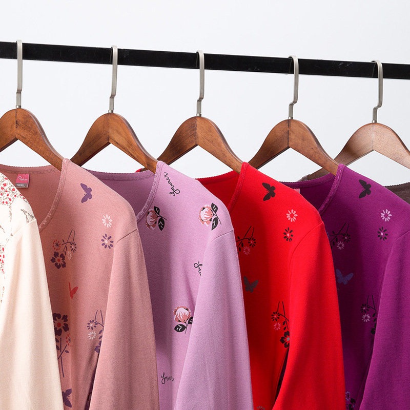 中老年发热衣裤女士全棉不起球薄款棉毛衫冬妈妈打底秋衣卫生裤