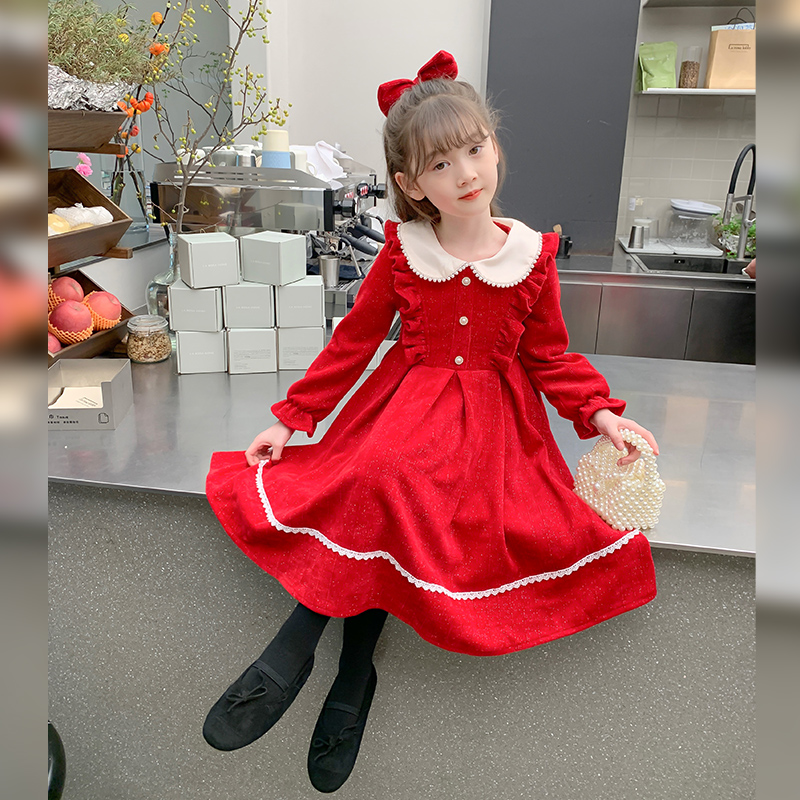 女童秋冬洋装2023新款洋派春秋款长袖裙子小女孩冬季儿童公主裙