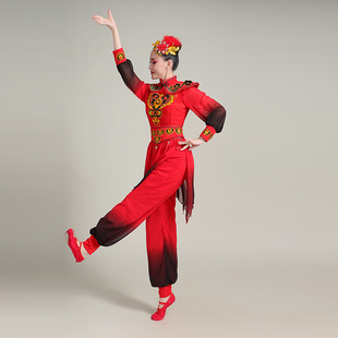 打鼓服演出服腰鼓喜庆中国风舞蹈服现代扇子舞水鼓舞开场舞服装女