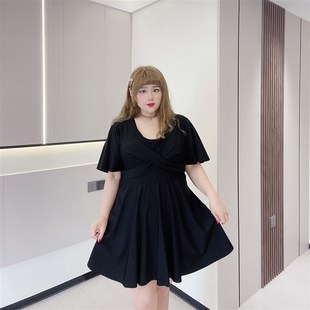 连体泳衣 胖mm设计感小个子显瘦保守裙式 280斤胖仙女莹莹大码 女装