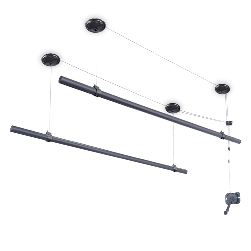 黑色手摇晾衣架升降阳台单杆双杆晾衣杆顶装手动式家用凉衣晒衣架