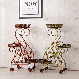 多层带轮铁艺移动花架欧式组装阳台简约转角客厅置物架田园盆景架