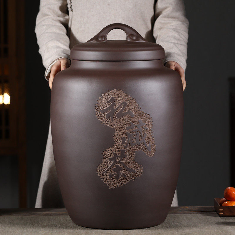 大号紫砂茶叶罐宜兴特大码原矿紫砂密封茶缸普洱储存散茶饼罐茶桶