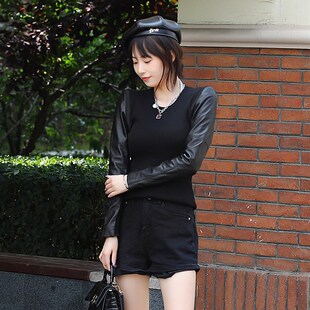 真皮绵羊皮小衫 打底韩版 简约修身 显瘦长袖 打底衫 毛衣衫 女秋冬新款