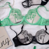 带钢圈 文胸套装 宝藏bra 超嗲欲浪漫睫毛刺绣蕾丝内衣很仙法式