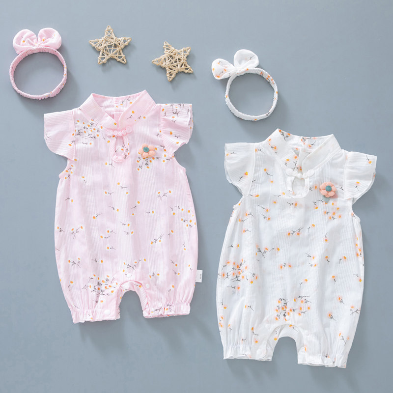 新品女婴儿连体衣服夏季s薄款新生公主哈衣夏装女宝宝可爱超萌洋