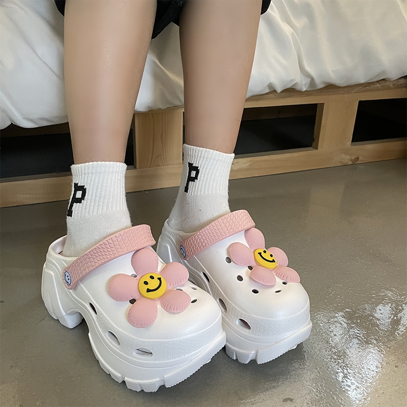 方鱼鹿 7CM增高松糕洞洞s鞋女2023夏季外穿百搭防滑厚底凉拖鞋女