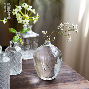 日式 迷你玻璃明花瓶摆件m 客厅桌中式 面插花器皿 透小花器 自由花