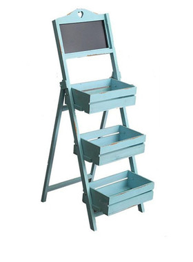 田园复古做旧实木三层折叠花架花店橱窗家居N田园阶梯阳台花架摆