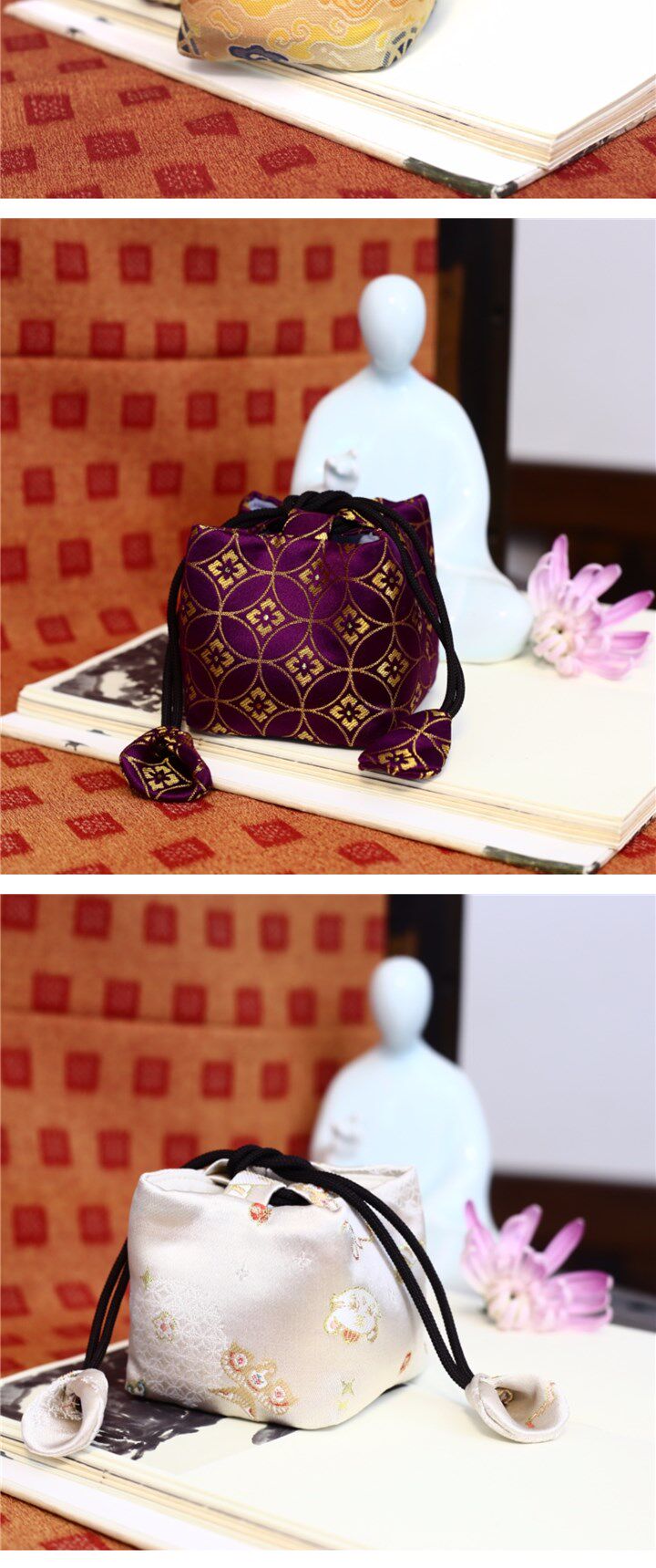 绸布袋 锦缎中式风刺绣旅行茶具主人杯加厚棉抽绳收纳布袋礼品小老虎布包 OTHER