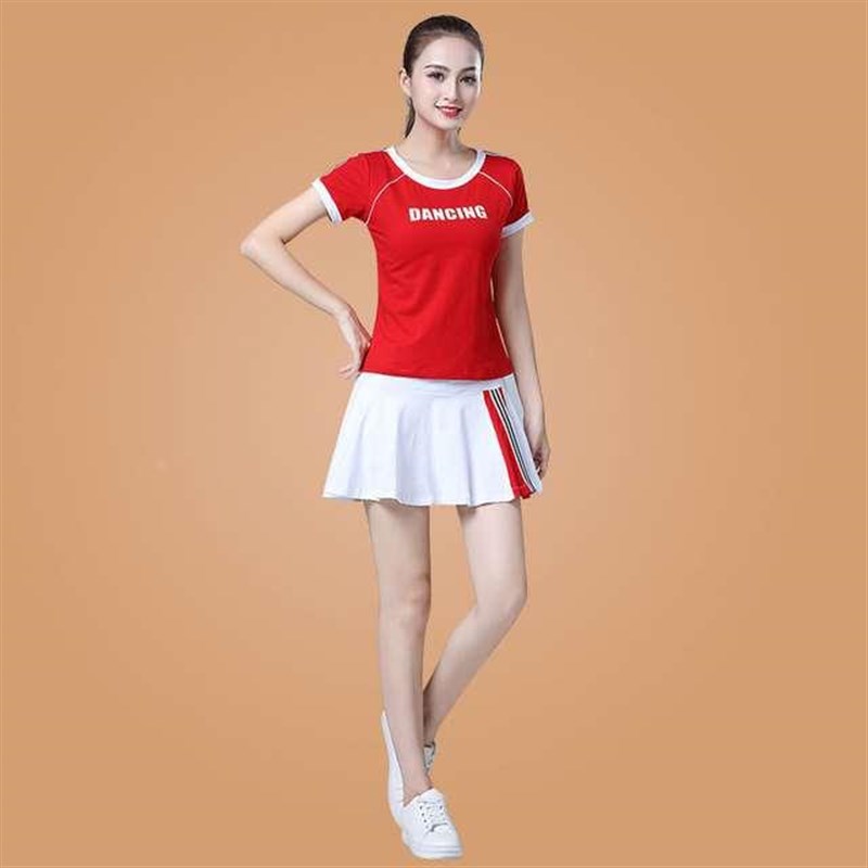 广场舞服装女夏装短袖跳舞上衣夏天单件舞蹈服夏季红色运动练新品