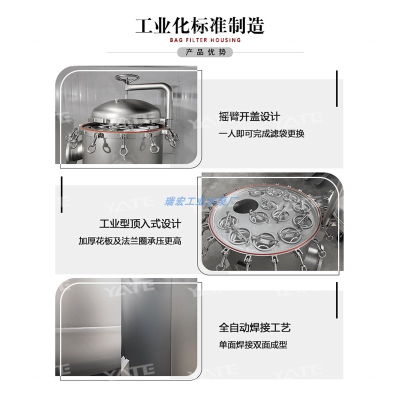 304不锈钢袋式工业过滤器耐酸碱防腐大流量初效pp塑料精密过滤器