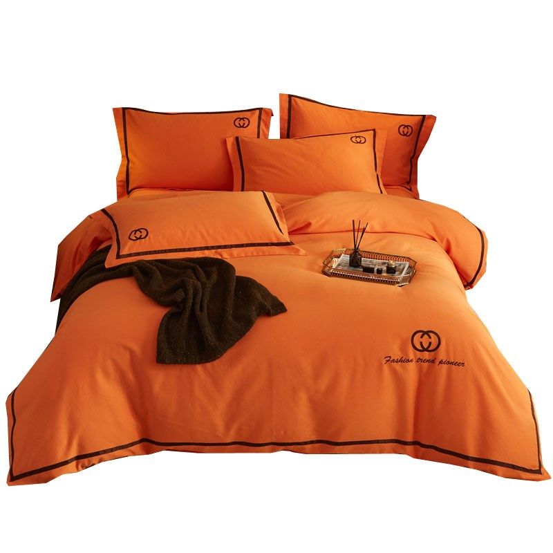 高级刺绣磨毛四件套纯棉亲肤纯色被套简约全棉床单款裸睡床上用品,床上用品,床品套件/四件套/多件套,淘宝优惠券,粉丝福利购,淘宝优惠卷