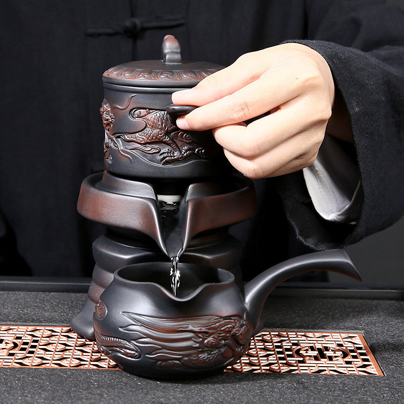 紫陶功夫茶具套组家用防烫懒人自动茶具办公室会客石磨茶壶送茶盘,餐饮具,功夫茶具,淘宝优惠券,粉丝福利购,淘宝优惠卷