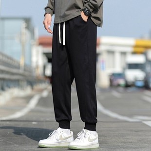 男裤子春秋季矮个子八分裤港风潮宽松束脚男生2023新款运动休闲裤