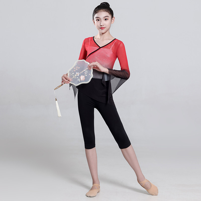 现货儿童古典舞练功服女童艺考中国舞渐层身韵P纱衣弹力网纱舞蹈