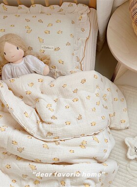 Favoria韩版ins可爱兔全棉双层纱婴儿童被秋冬被子宝宝枕头幼儿园