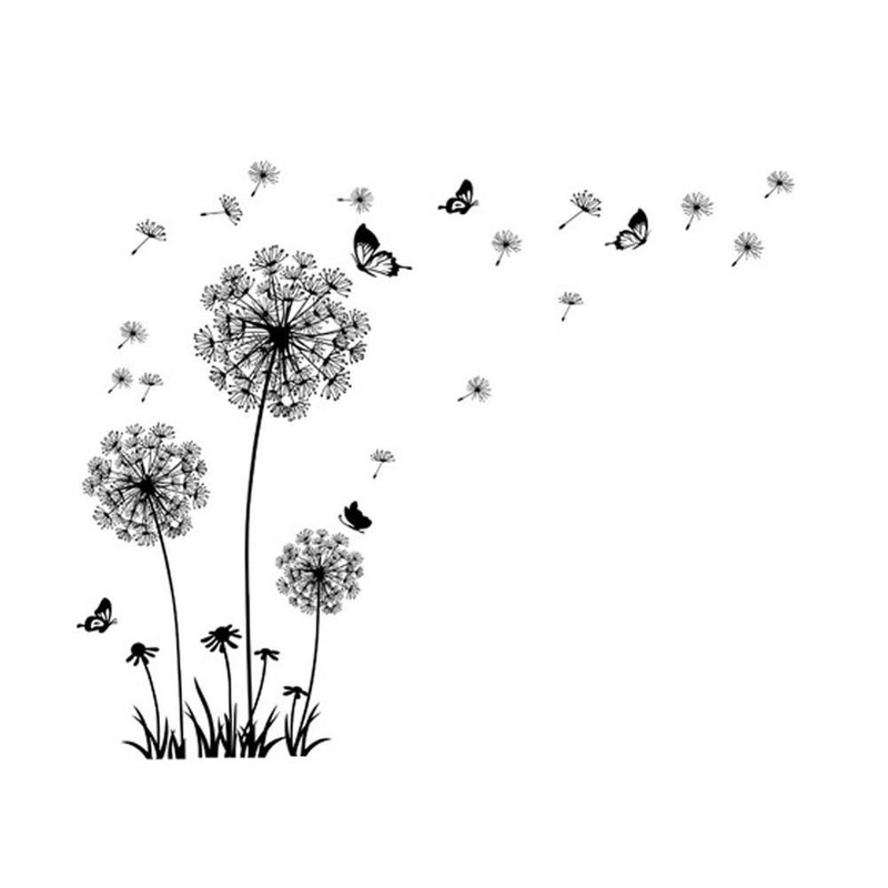 速发Black Dandelion Wall Sticker butterflies on the wall Liv