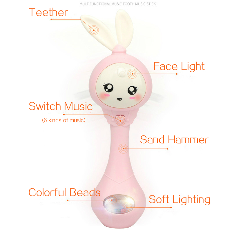 极速Baby Music Flashing Rattle Toys Rabbit Teether Hand Bell