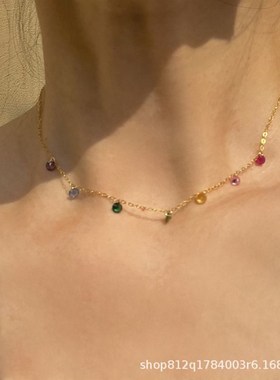 春夏必戴的一条锁骨链!美产14xk包金百搭轻奢彩虹锆石项链欧美ins