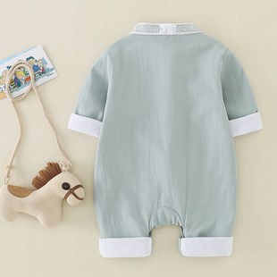 爬服 春季 婴儿中国风连体衣汉服春秋装 纯棉男宝宝满月百天周岁薄款