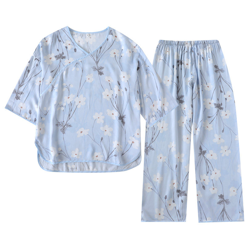 中式国风睡衣女夏天春秋款2023新F款中袖冰丝薄款家居服套装棉绸