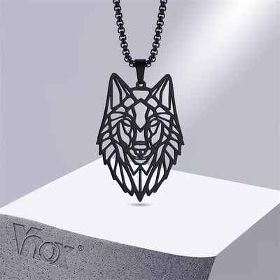 极速Vnox Stylish Wolf Necklace for Men, Rock Punk Stainless