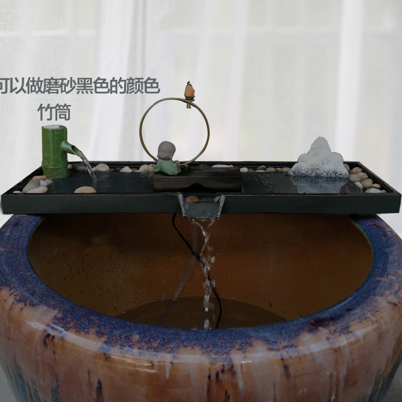 陶瓷鱼缸流水摆件循环过滤养鱼配件大型石磨假山喷泉庭.院水景造