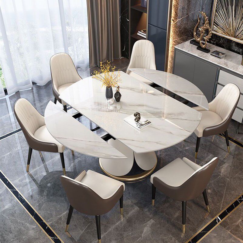 畅销岩板餐桌椅组合可q旋转伸缩折叠意式轻奢高档简约家用饭桌方