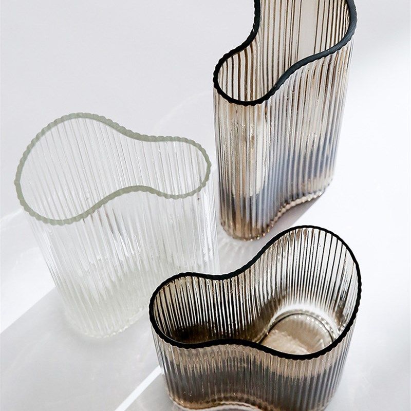 北欧创意不规则竖条纹玻璃花瓶简约透明脚印花瓶摆件客厅家居装饰,鲜花速递/花卉仿真/绿植园艺,花瓶,淘宝优惠券,粉丝福利购,淘宝优惠卷