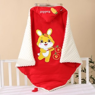 婴儿冬天外出包被秋冬新生襁褓防惊跳睡袋抱被两用包裹巾红色包单