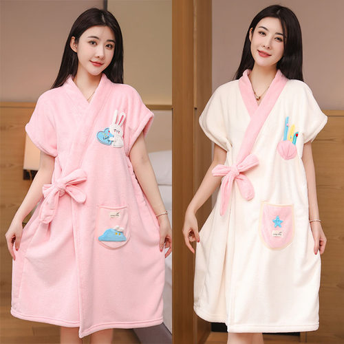 浴巾女可穿可裹浴袍非纯棉吸水速干可爱浴裙大人家用洗澡浴衣斗篷